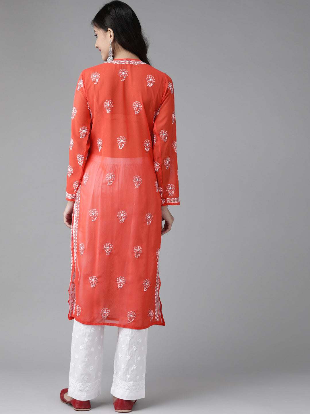 Red Chikankari Kurta with White Palazzos