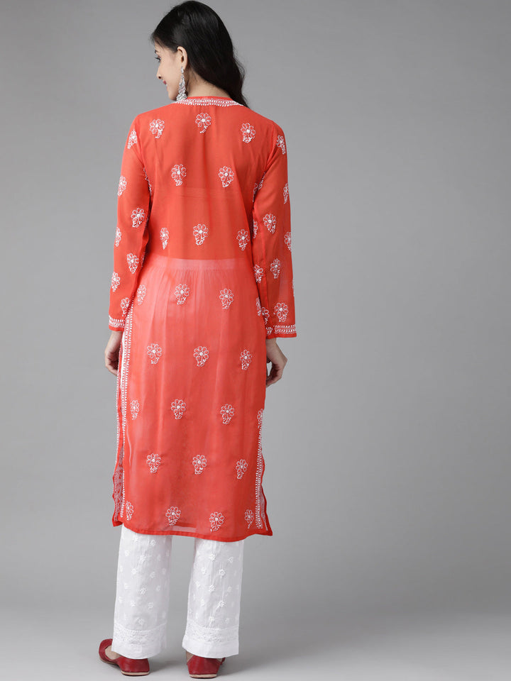 Red Chikankari Kurta with White Palazzos