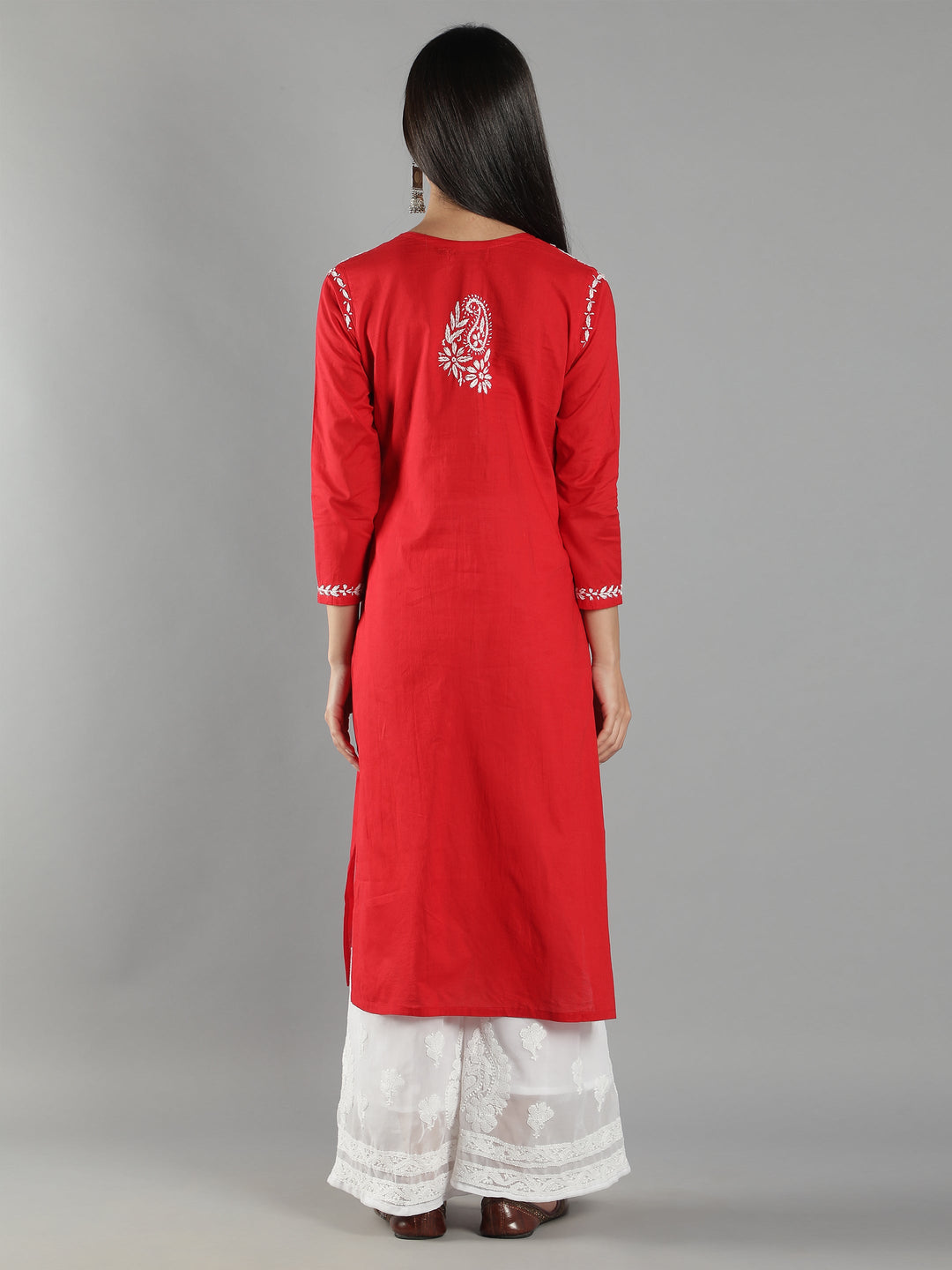 Red-Cotton-Chikan-Kurta-in-White-Embroidery