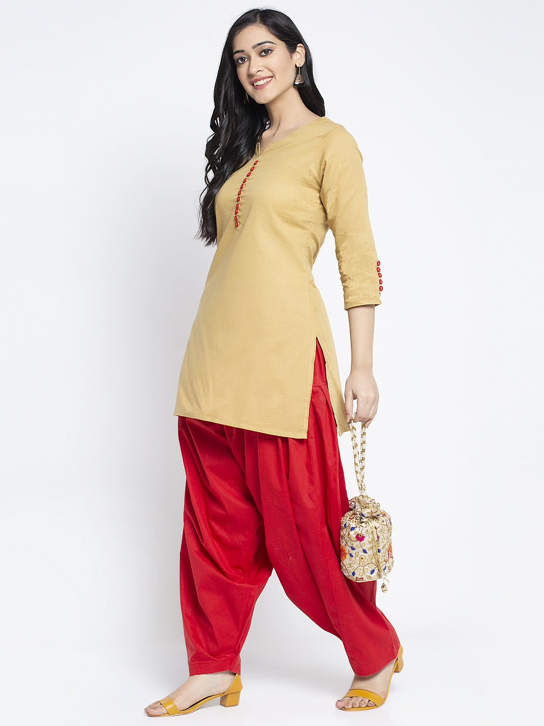 Red Cotton Solid Cotton Salwar Pant