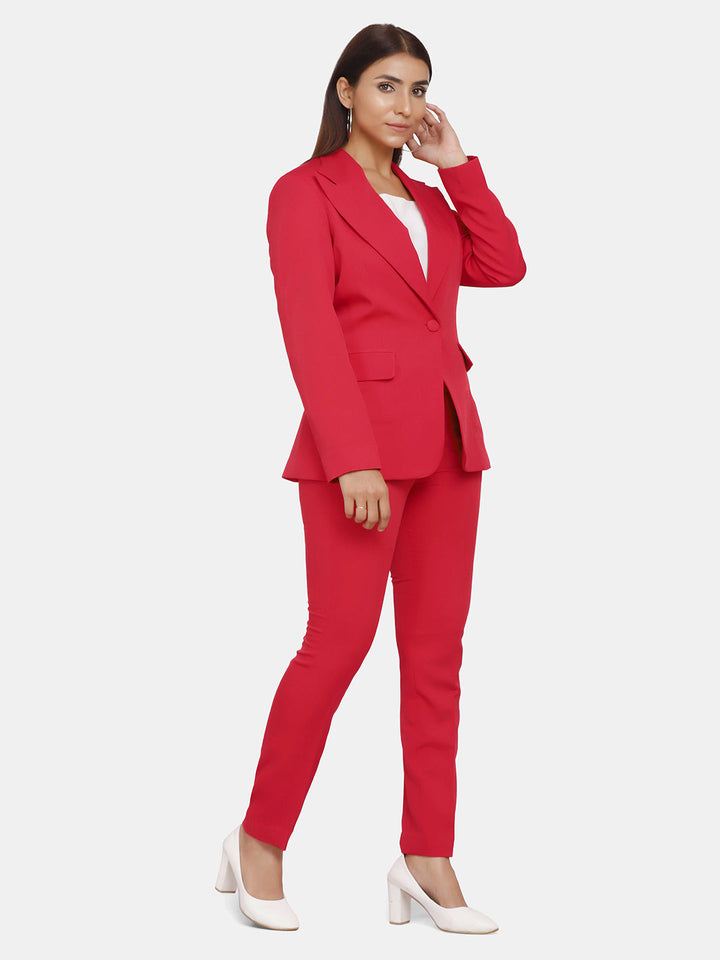 Red Formal Pant Suit For Work