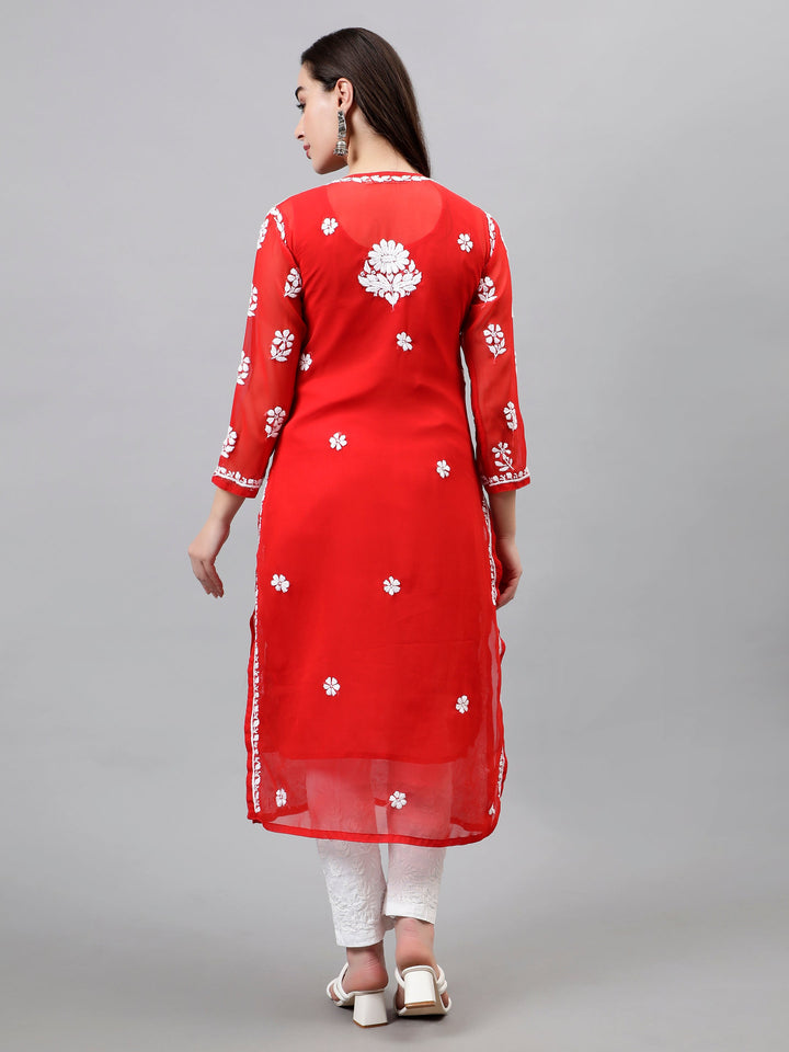 Red-Georgette-Embroidered-Chikankari-Kurti-with-Slip