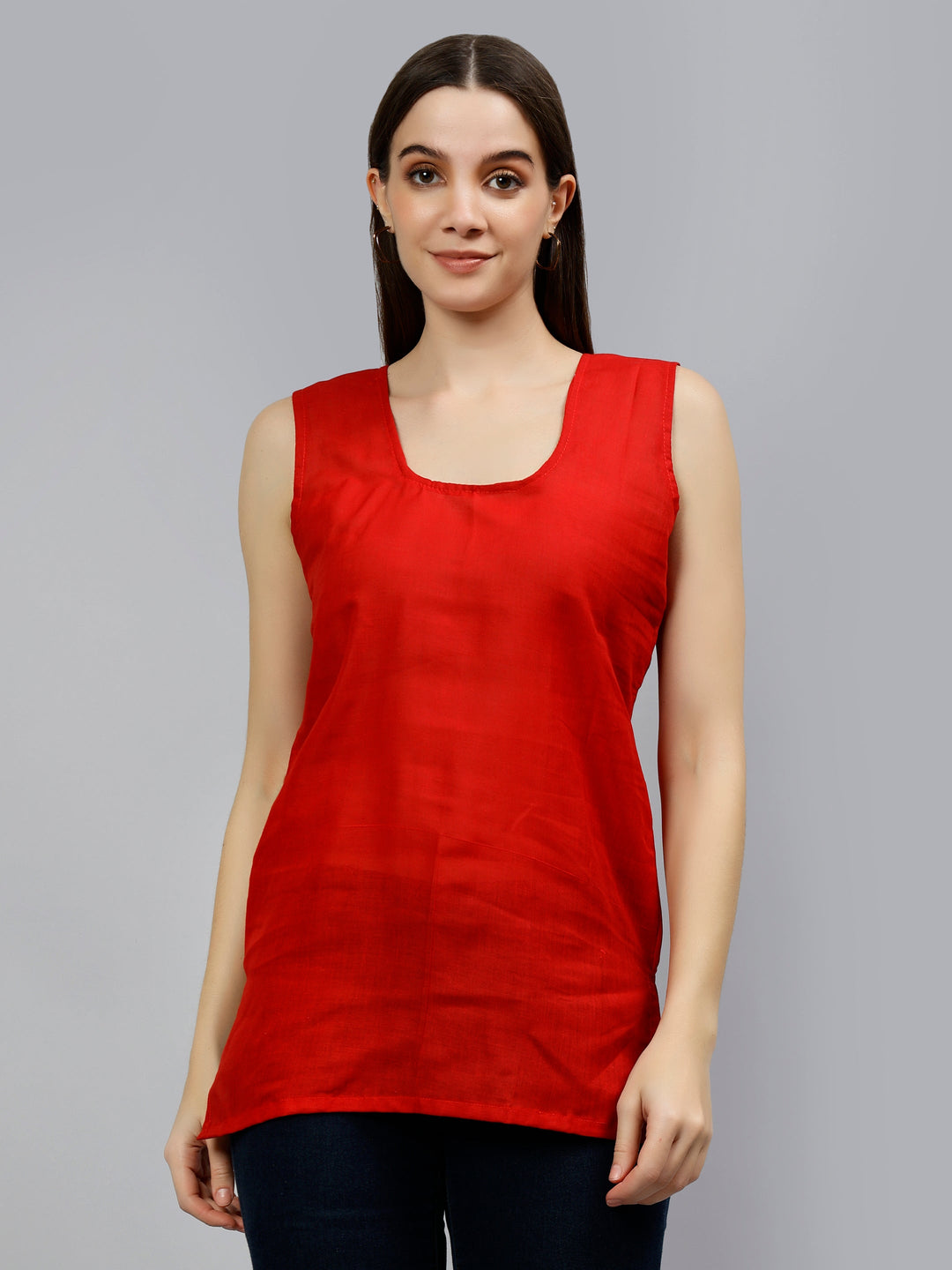 Red Georgette Lucknowi Chikankari Short Tunic with Slip