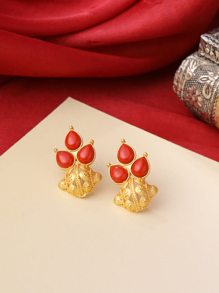 Red-Gold-Matte-Brass-Stud-Earrings