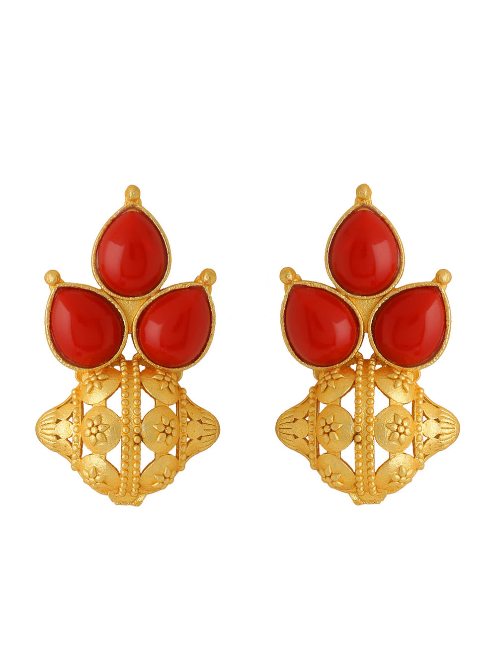 Red-Gold-Matte-Brass-Stud-Earrings