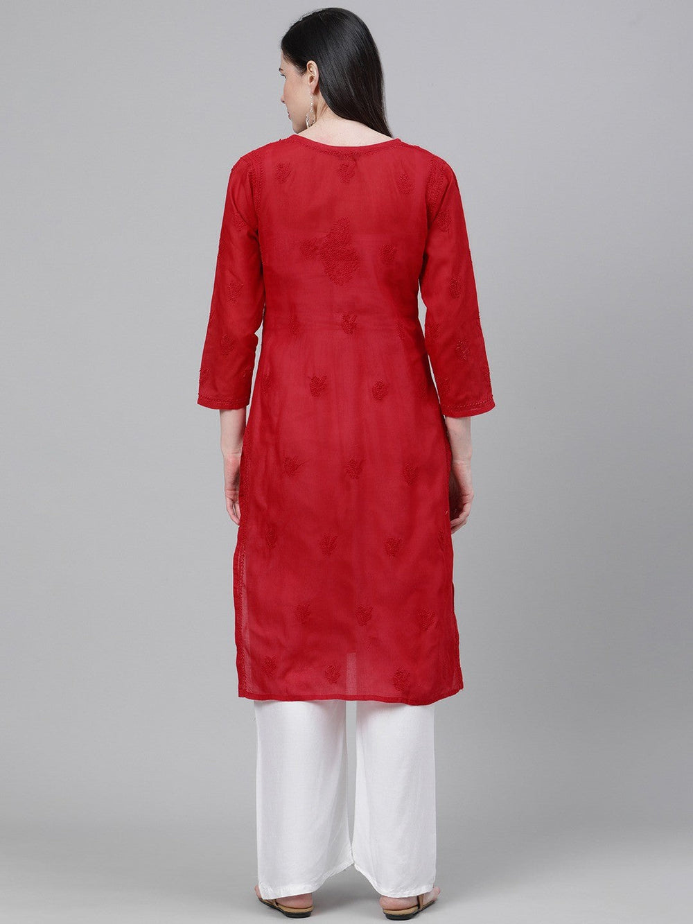 Red-Hand-Embroidered-Chikan-Kurta