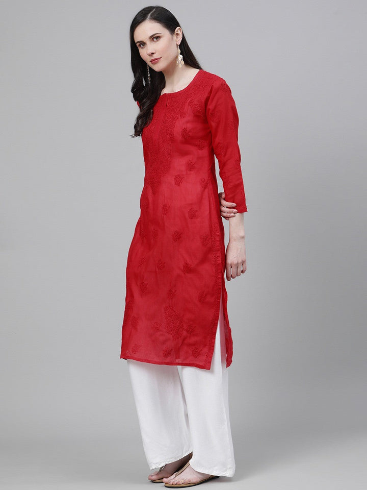 Red-Hand-Embroidered-Chikan-Kurta