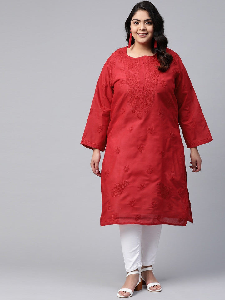 Red-Hand-Embroidered-Chikan-Kurta