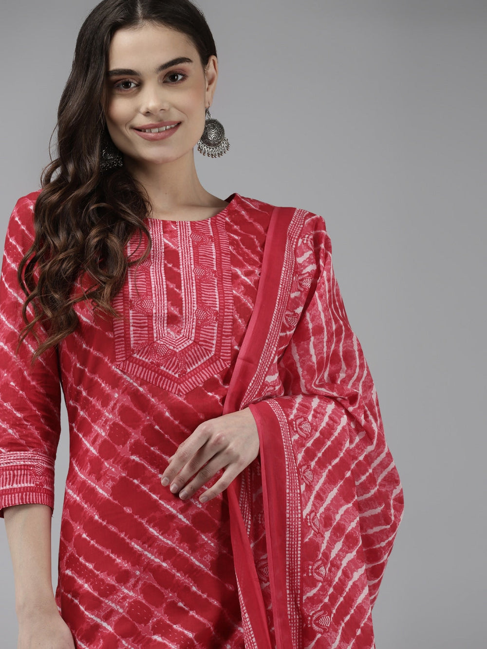 Red Leheriya Printed Kurta Set