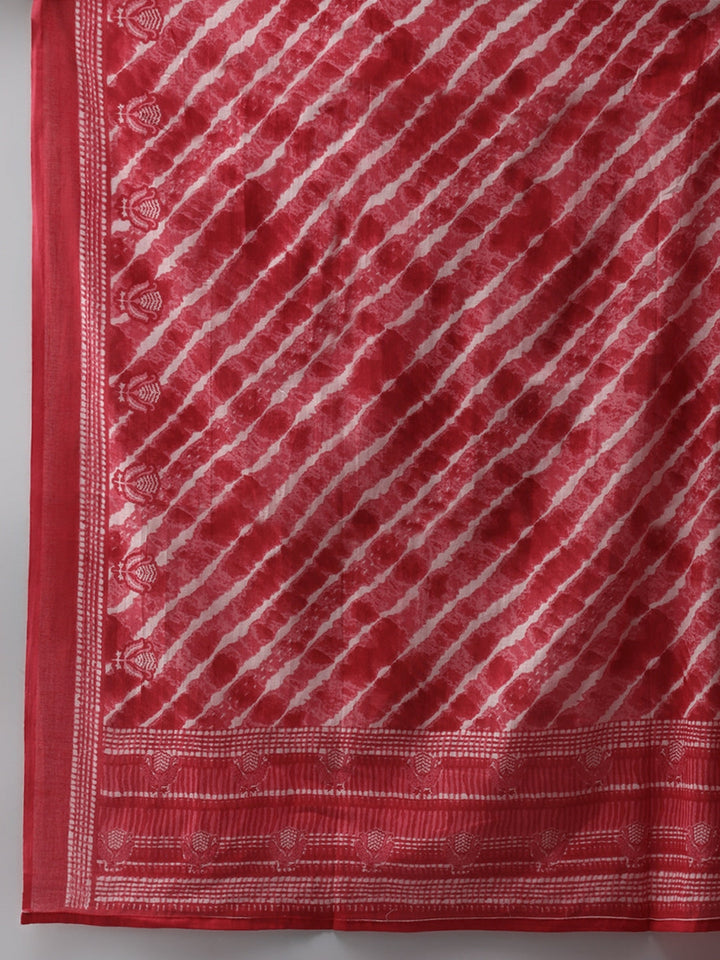Red Leheriya Printed Kurta Set