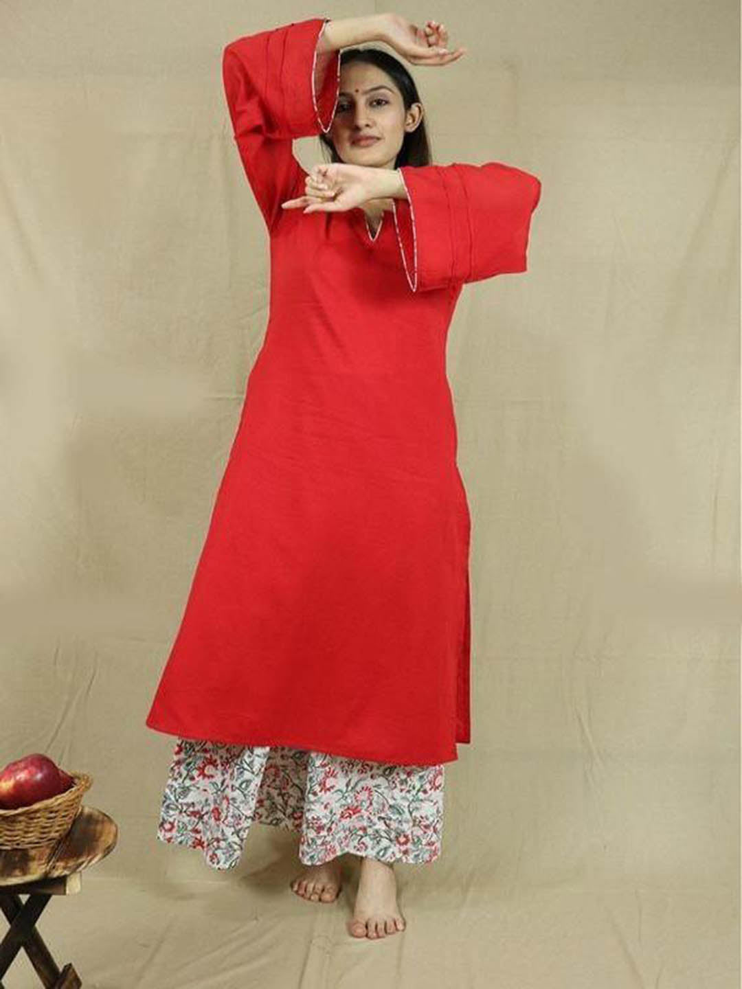 Red-Loose-Kurta-Palazzo-&-Dupatta