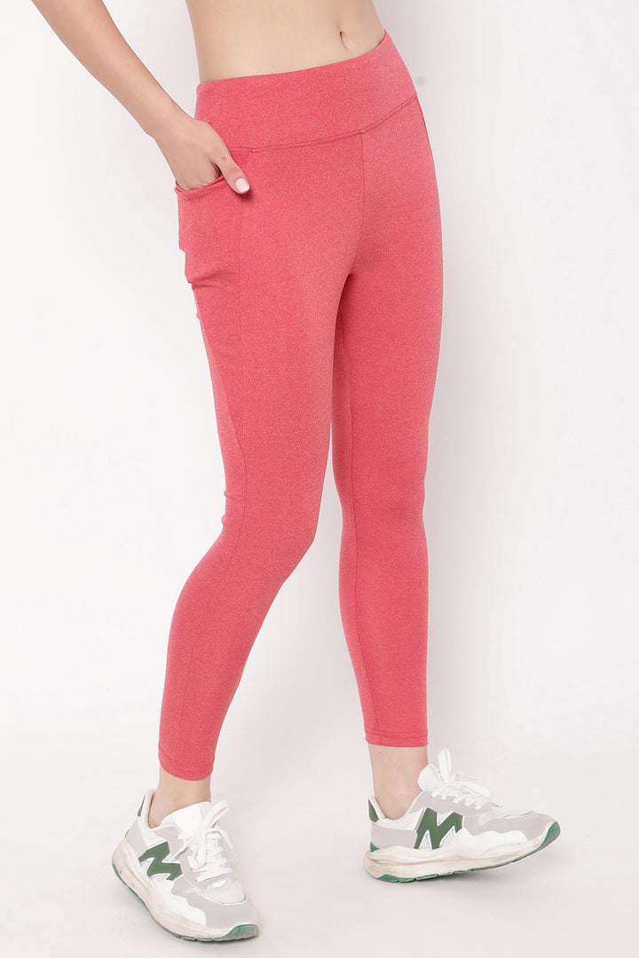 Red Melange High-Rise Active Tights with Side Pockets
