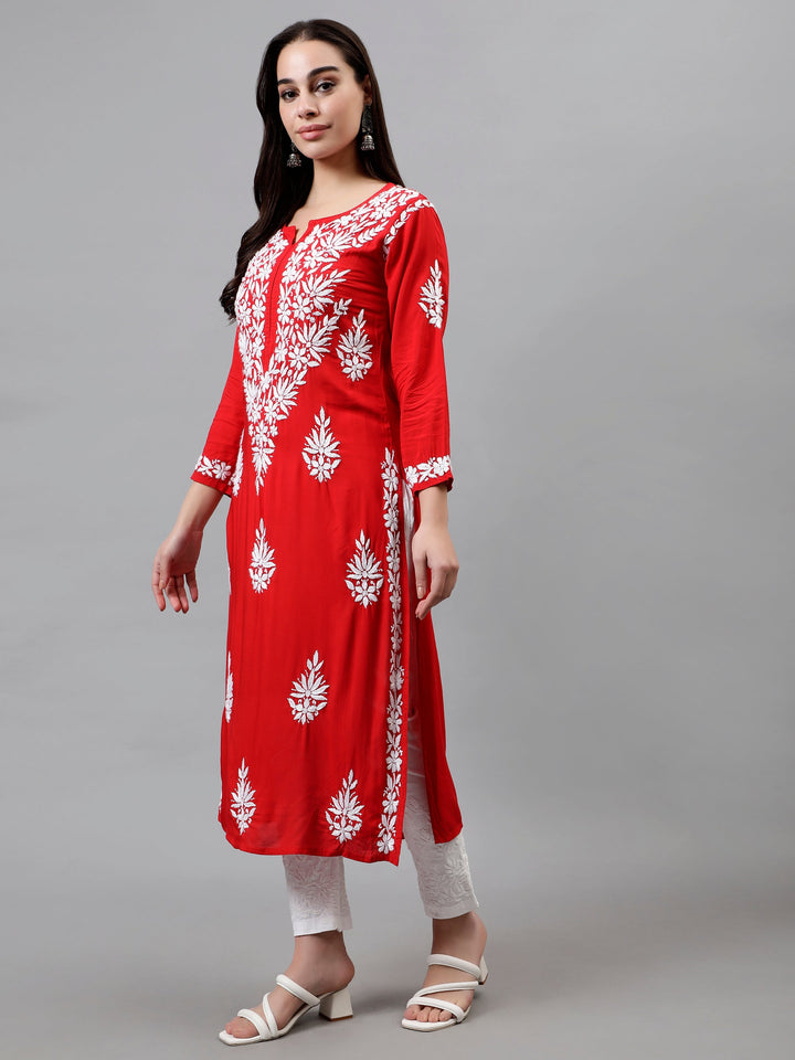 Red-Modal-Hand-Embroidered-Chikankari-Kurta