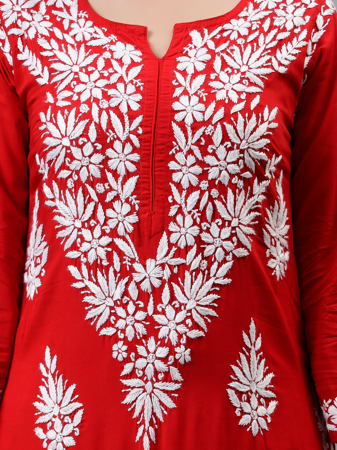 Red-Modal-Hand-Embroidered-Chikankari-Kurta