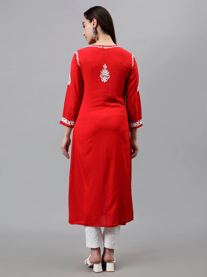 Red-Modal-Hand-Embroidered-Chikankari-Kurta