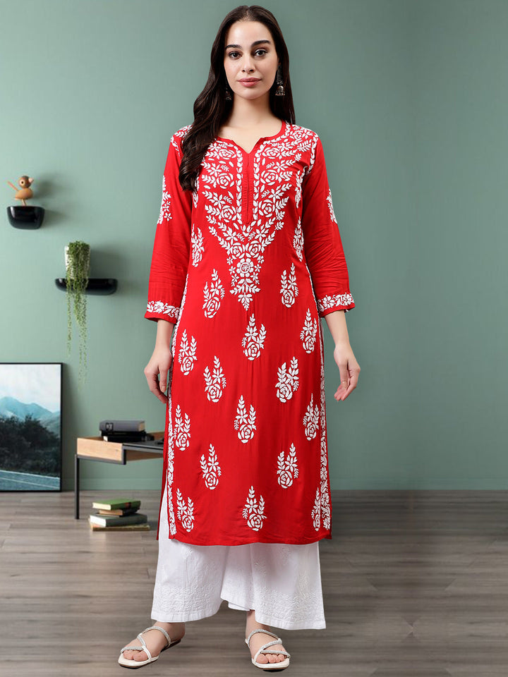 Red-Modal-Hand-Embroidered-Chikankari-Kurti