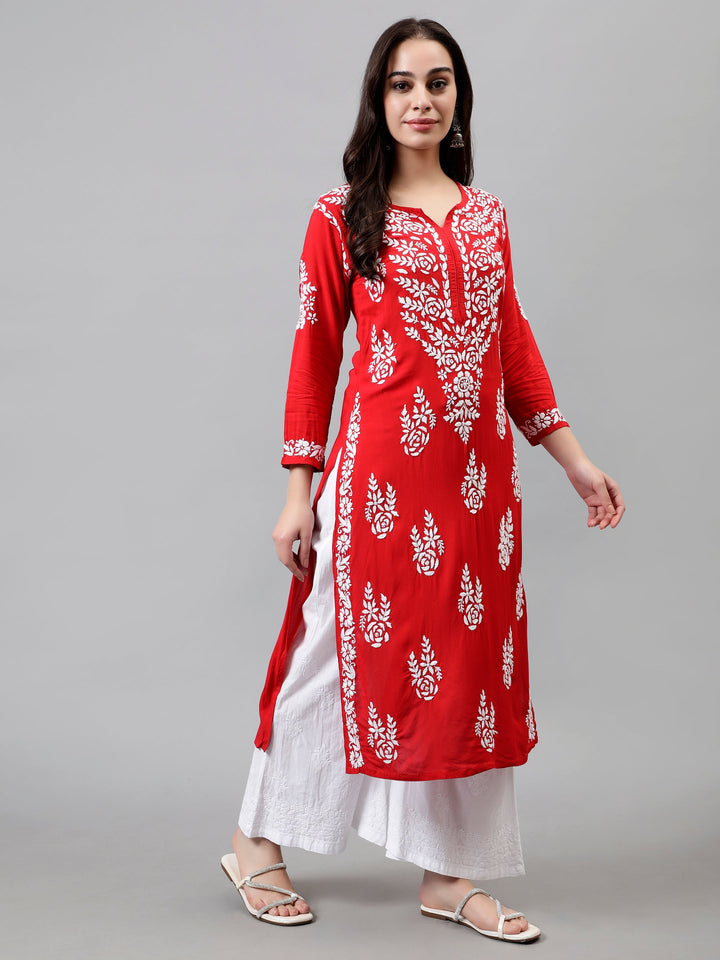 Red-Modal-Hand-Embroidered-Chikankari-Kurti