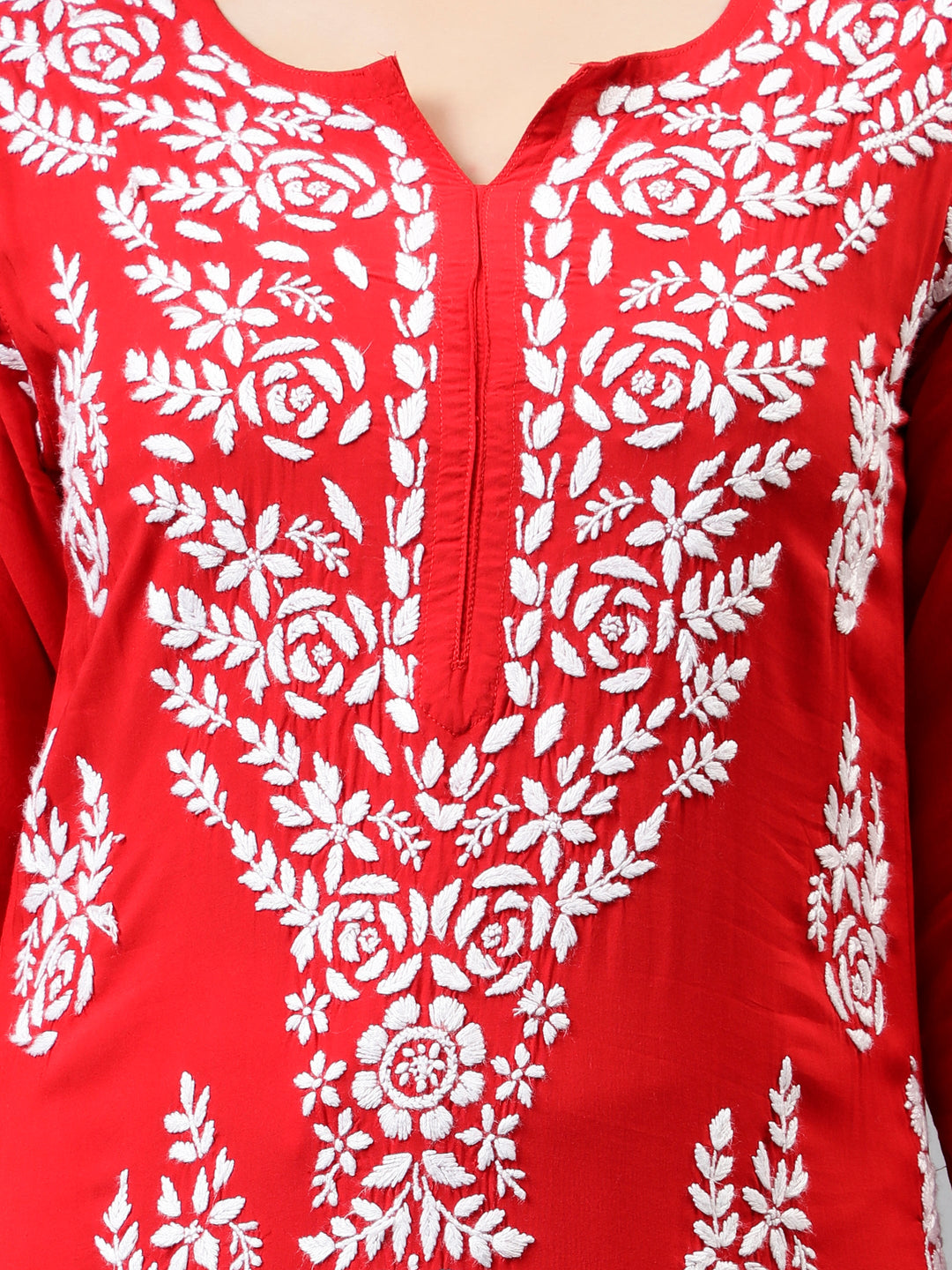 Red-Modal-Hand-Embroidered-Chikankari-Kurti