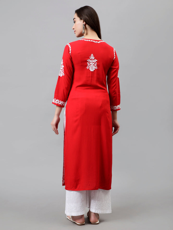 Red-Modal-Hand-Embroidered-Chikankari-Kurti