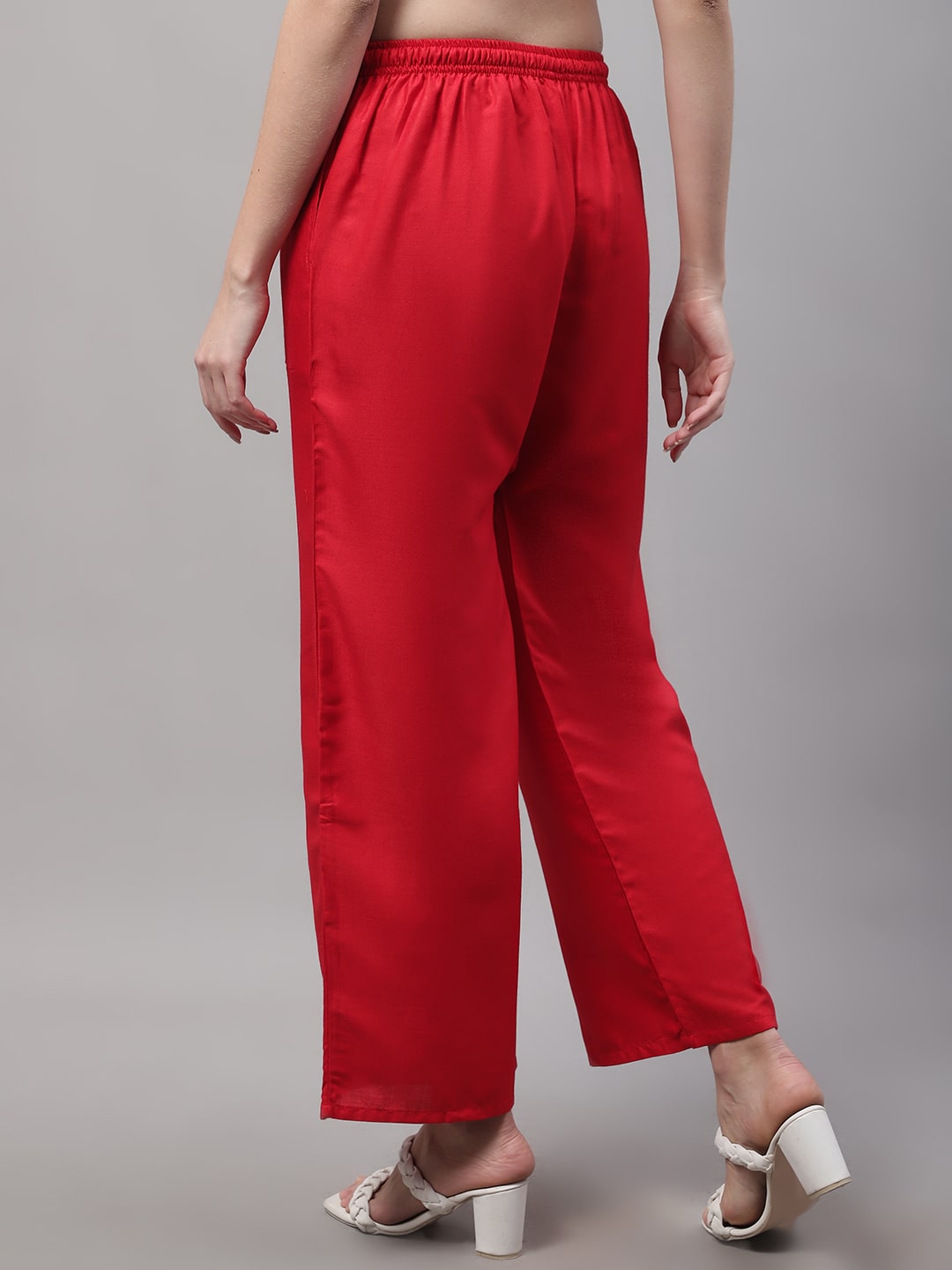 Red Rayon Solid Palazzo With Side Pocket