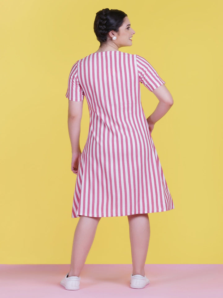 Red-Stripe-Cotton-Dress-With-A-Buttoned-Yoke