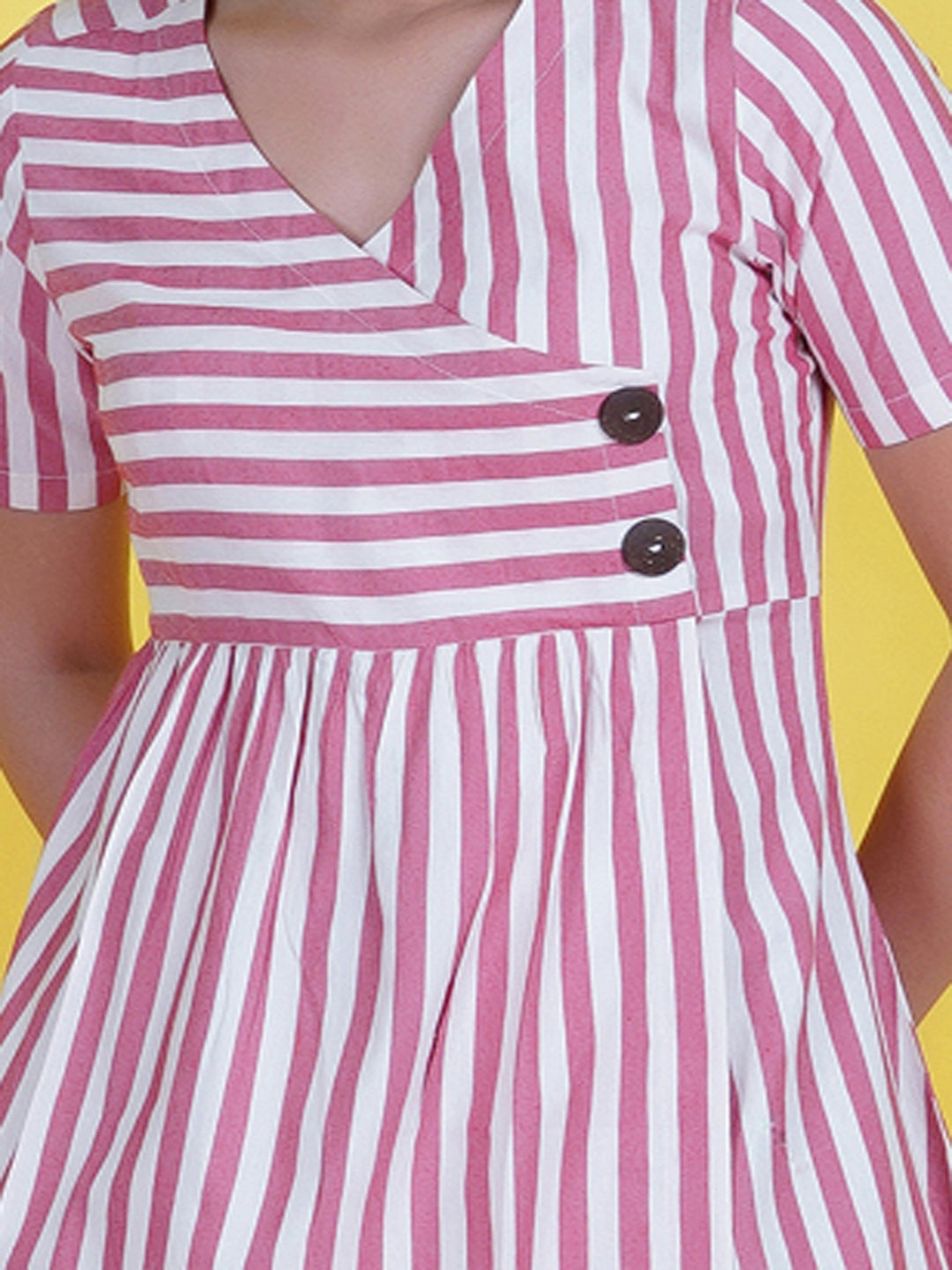 Red-Stripe-Cotton-Dress-With-A-Buttoned-Yoke