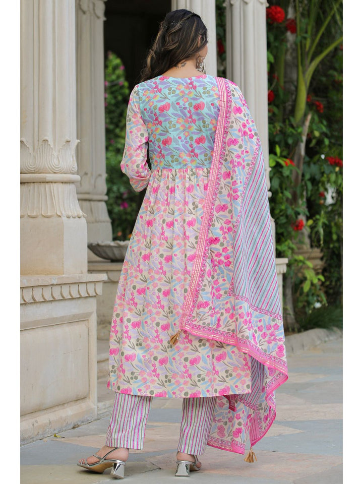 Roseate Pink Cotton Floral Print Suit Set