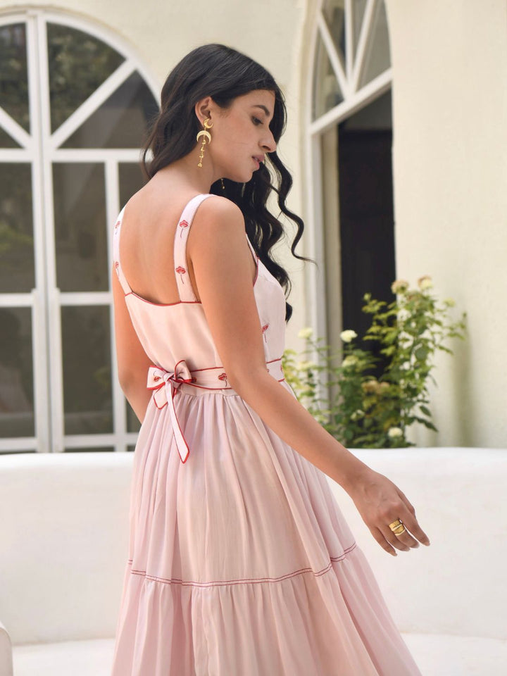 Rosewater-Pink-Satin-3-Tier-Strappy-Dress