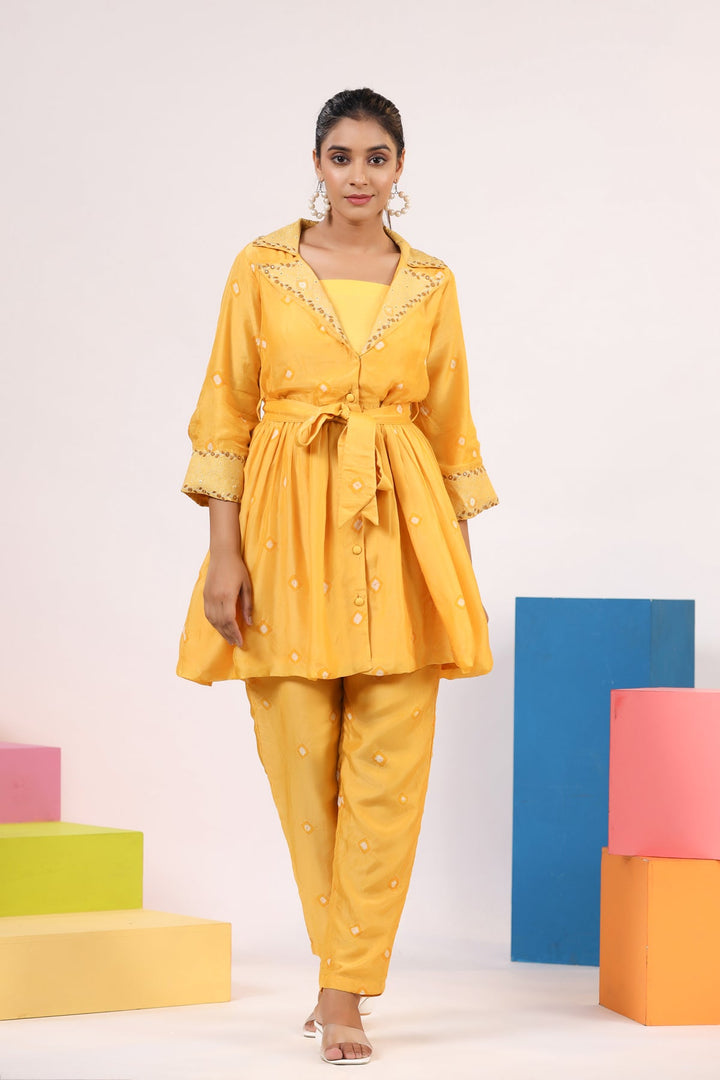 Rosewood Yellow Embroidered Silk Co-Ord Set