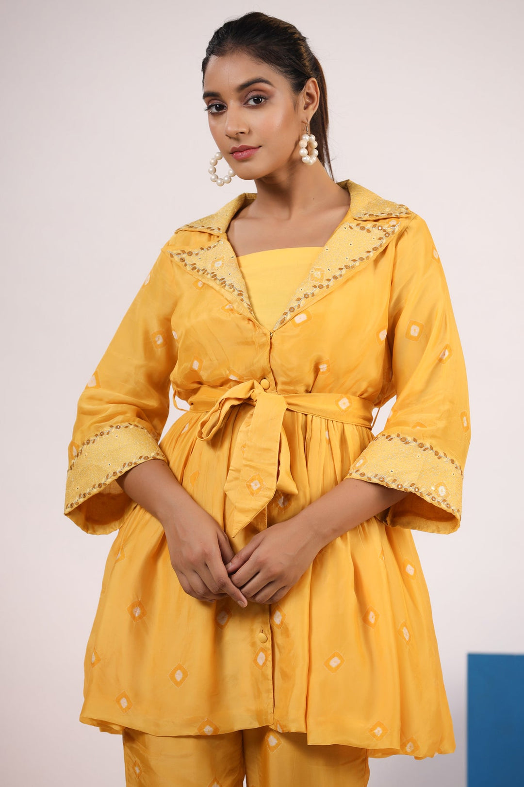 Rosewood Yellow Embroidered Silk Co-Ord Set