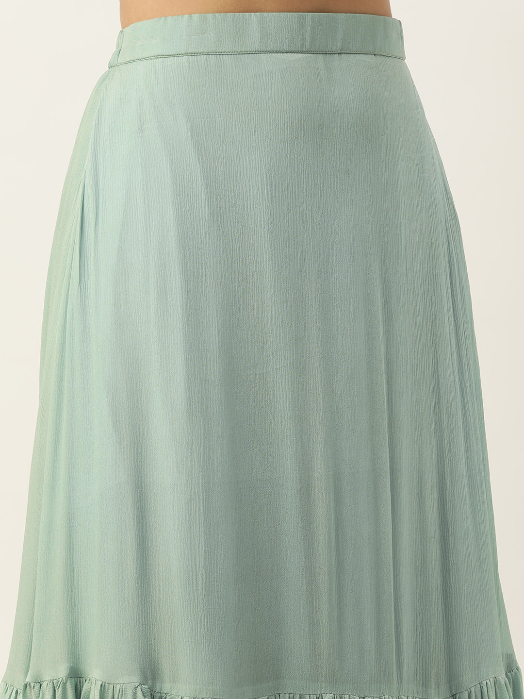 Rouge Pink Chinon Embroidered Top & Blue Skirt Set