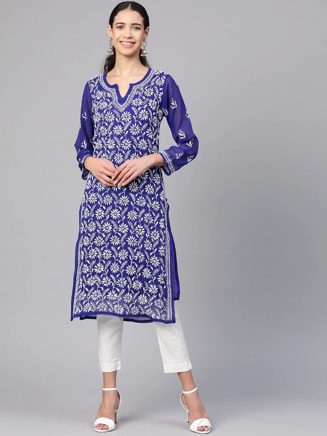 Royal-Blue-Chikankari-Kurta-With-Slip