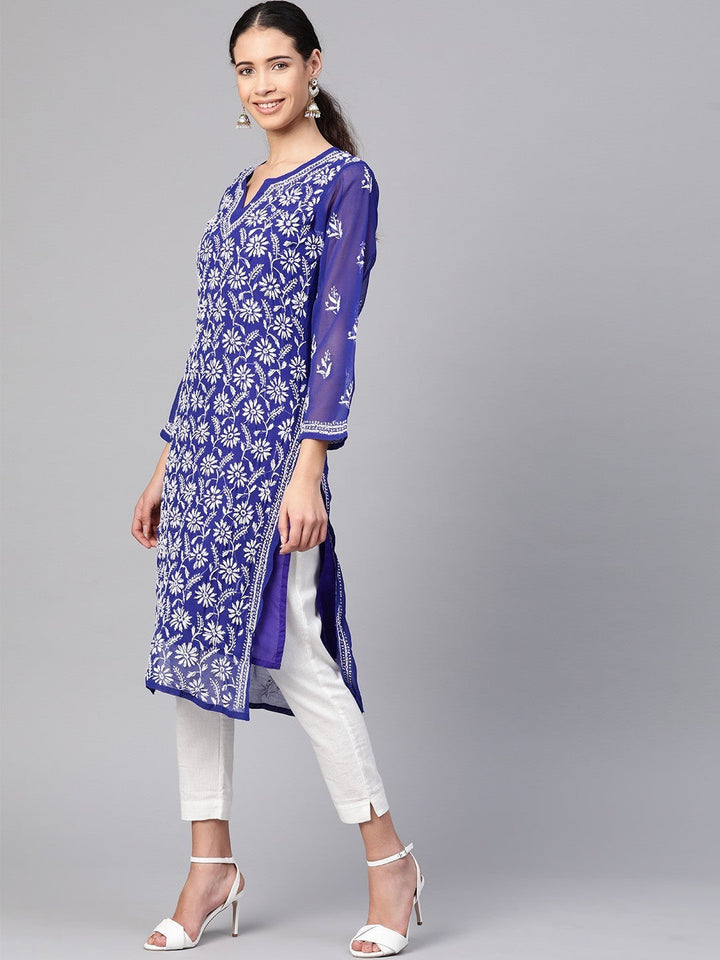 Royal-Blue-Chikankari-Kurta-With-Slip