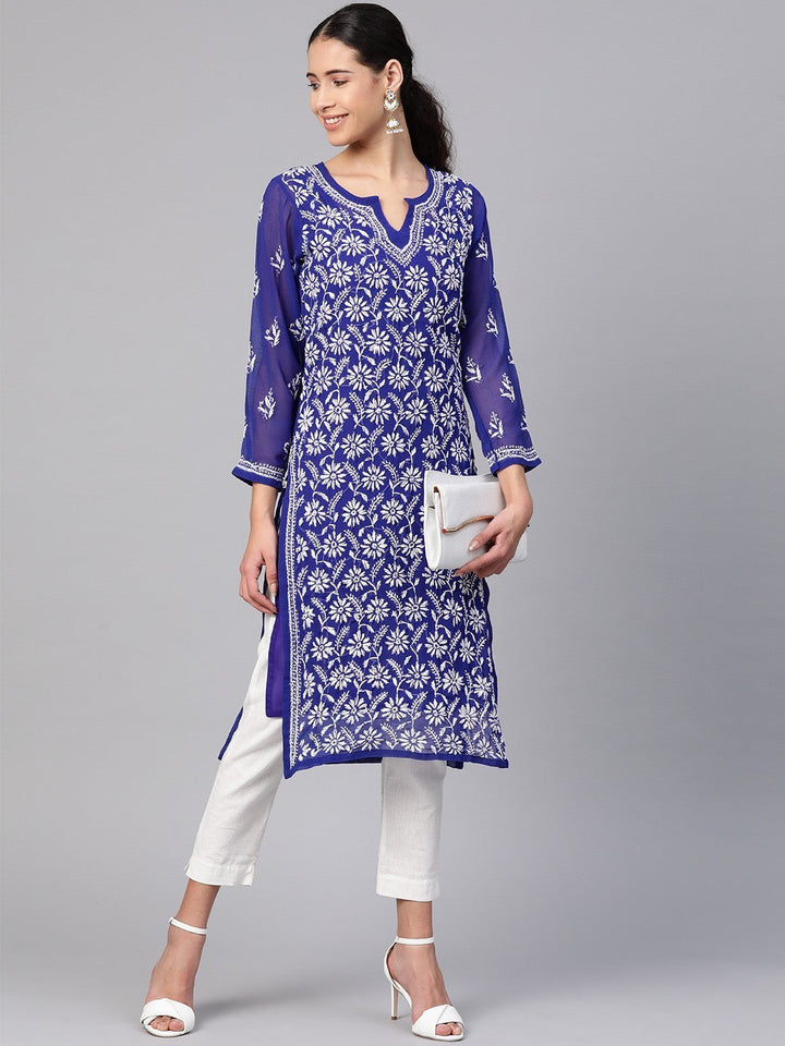 Royal-Blue-Chikankari-Kurta-With-Slip