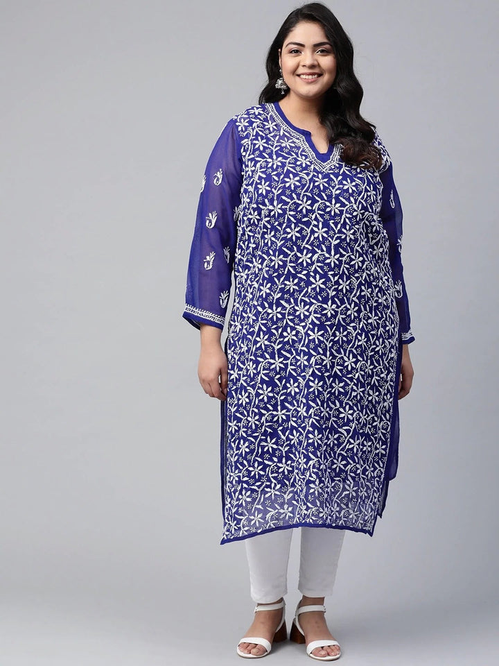 Royal-Blue-Chikankari-Kurta-With-Slip