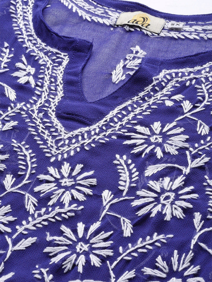 Royal-Blue-Chikankari-Kurta-With-Slip