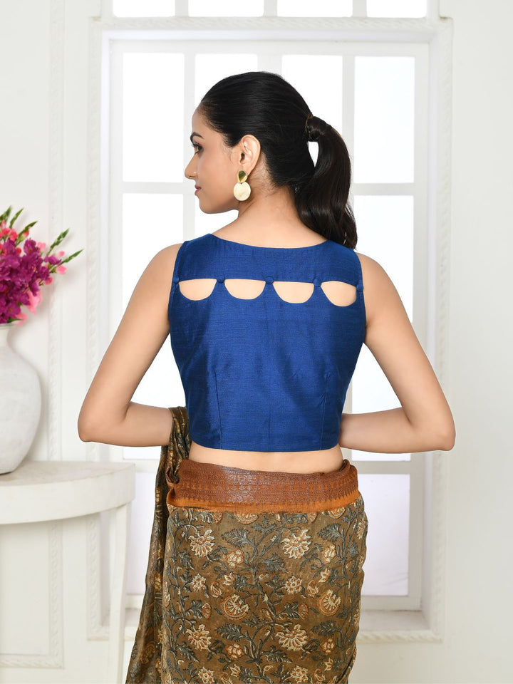 Royal Blue Elbow Length Scallop Neck Blouse