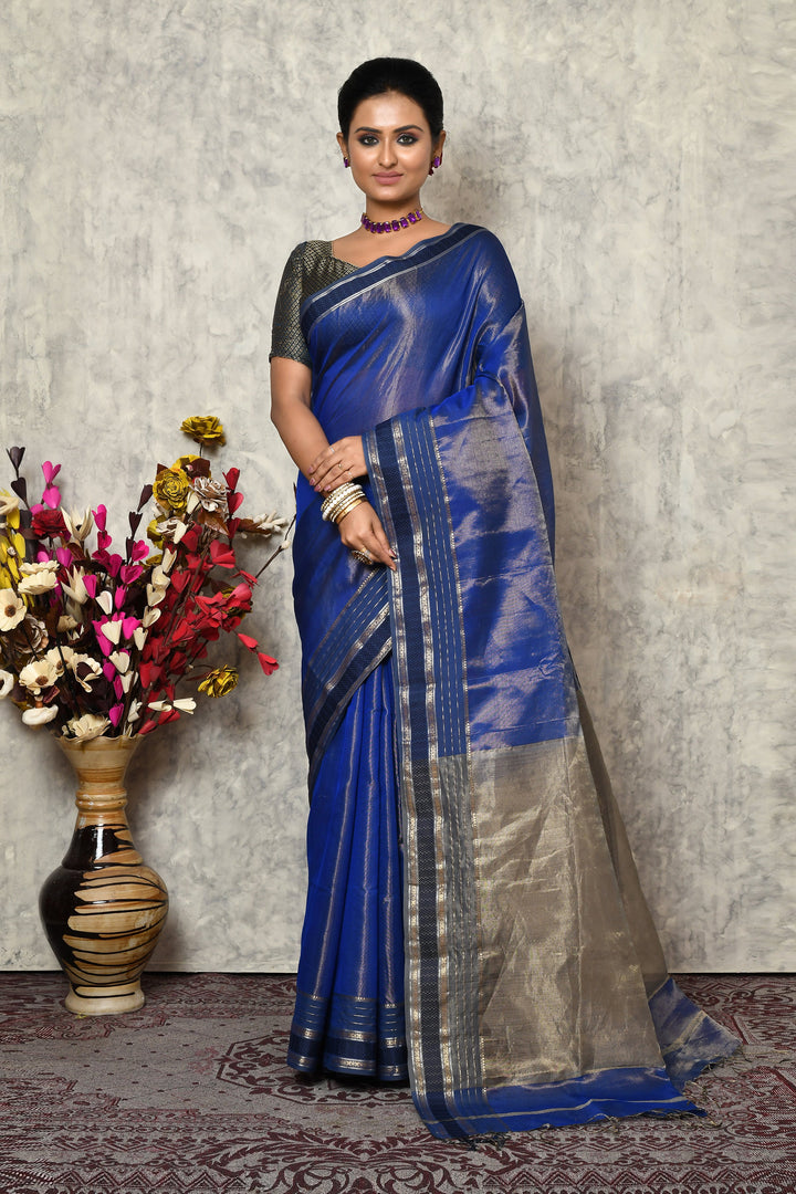 Royal Blue Pure Maheshwari Tissue Saree