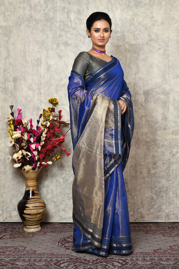 Royal Blue Pure Maheshwari Tissue Saree