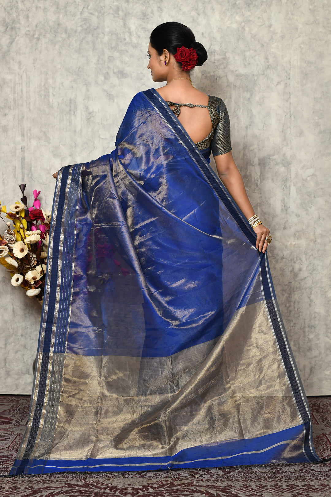 Royal Blue Pure Maheshwari Tissue Saree