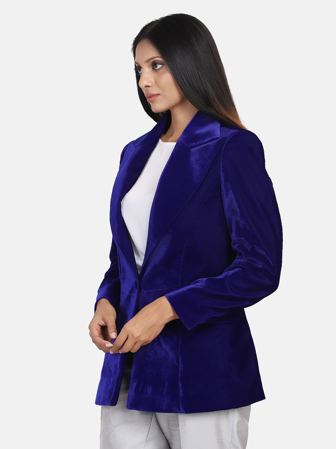 Royal Blue Velvet Blended Polyester Blazer