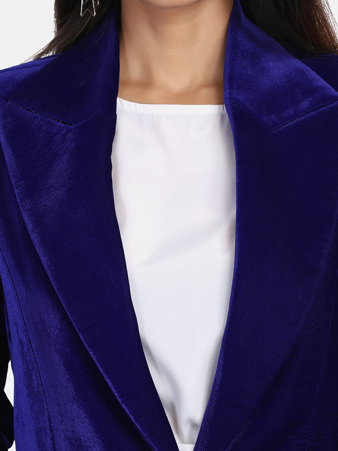 Royal Blue Velvet Blended Polyester Blazer