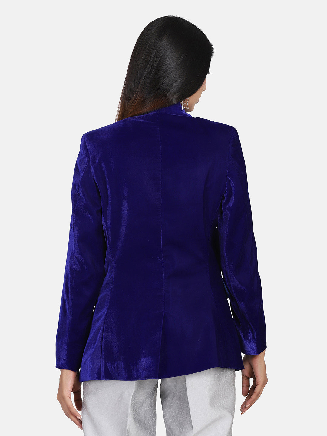 Royal Blue Velvet Blended Polyester Blazer