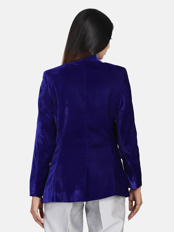 Royal Blue Velvet Blended Polyester Blazer