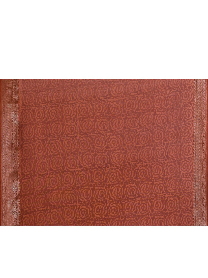 Royal Blue & Brown Printed Chanderi Saree