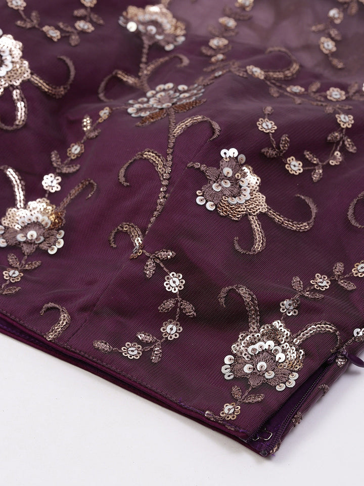 Royal Purple Tafetta Silk Net Embellished Skirt Set