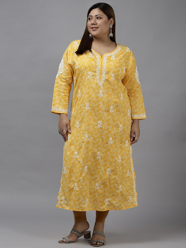 Royal Yellow Cotton Chikankari Straight Kurti