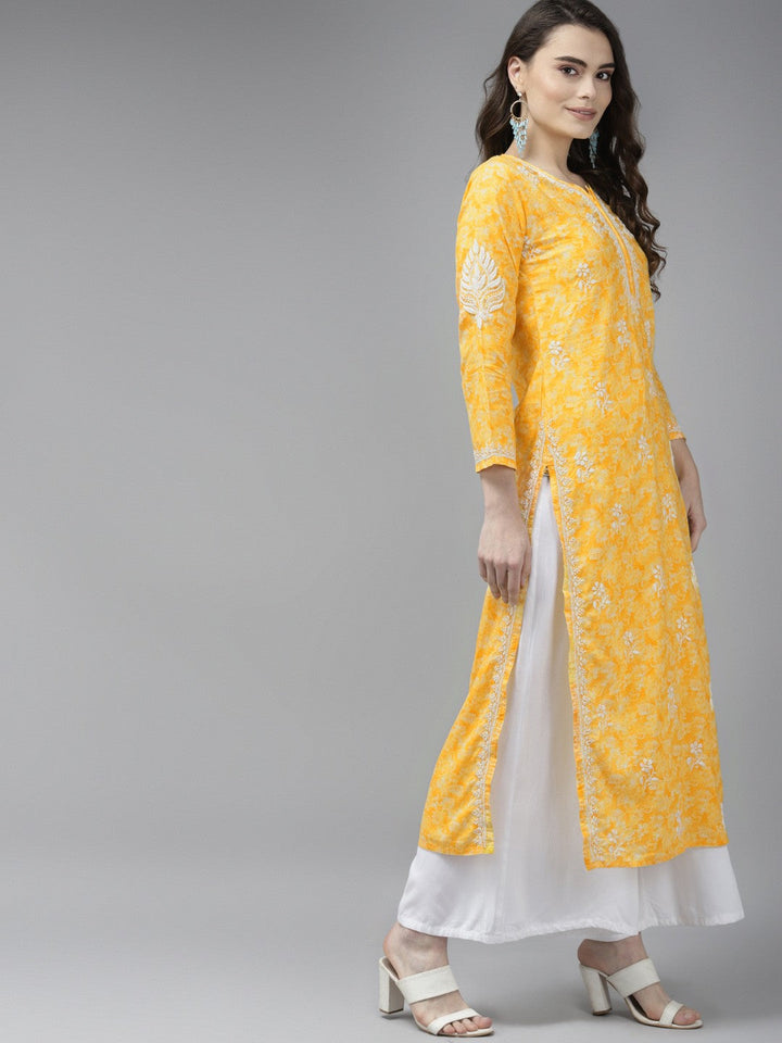 Royal Yellow Cotton Chikankari Straight Kurti