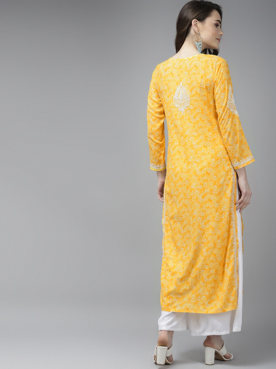 Royal Yellow Cotton Chikankari Straight Kurti