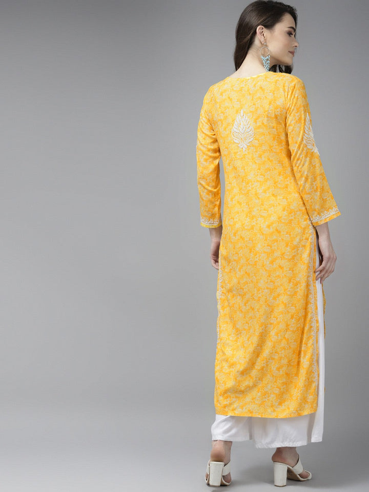 Royal Yellow Cotton Chikankari Straight Kurti